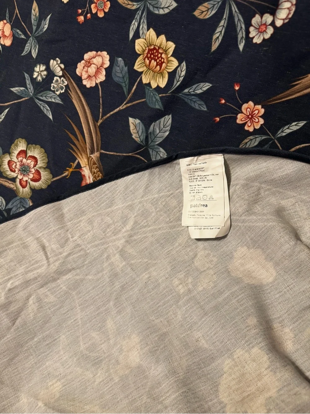 Blue Floral & Bird Round Tablecloth - Decorative Home Dining Linen